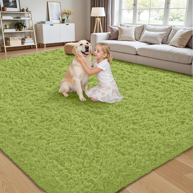 8x10 Area Rug for Living Room:Ultra Soft Fluffy Shag Light Green Rugs, Large - Image 4