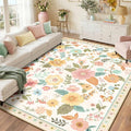 RELEANY Floral 8x10 Area Rugs Washable Print Boho Cute Carpet Non Slip Flower by RELEANY