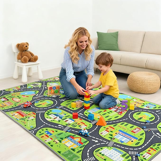 City Life Car Play Rugs, Educational and Fun Urban Road Play Mat - Image 2