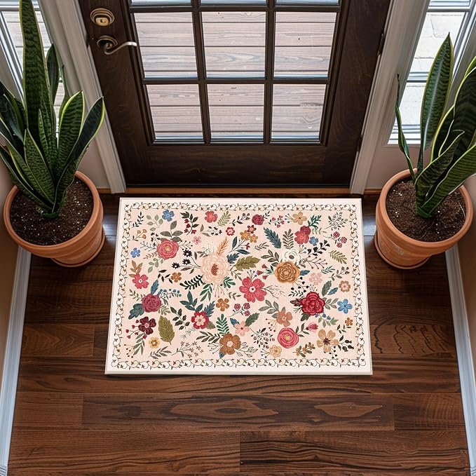 2x3 Area Rugs for Entryway, Non-Slip Low Pile Boho Small Carpet, Machine by Unknown