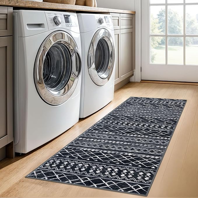 KUTA Boho Vintage Hallway Runners 2x5 ft Black Moroccan Washable Runner Rug - Image 4