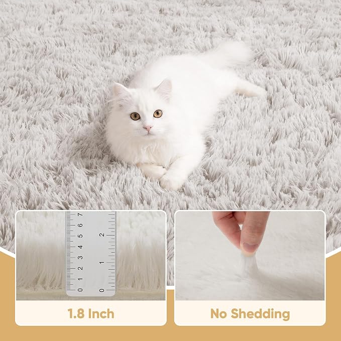 Area Rug for Living Room Bedroom: 6x9 White Soft Fluffy Shag Upgrade Non-Slip - Image 5
