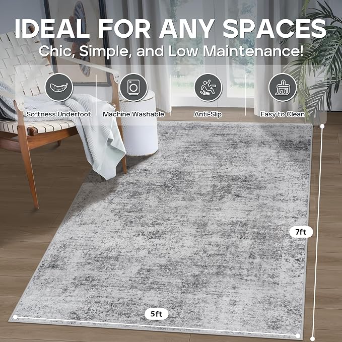 5x7 Area Rugs for Living Room Rug Washable: Modern Rug for Dining Room Bedroom - Image 2