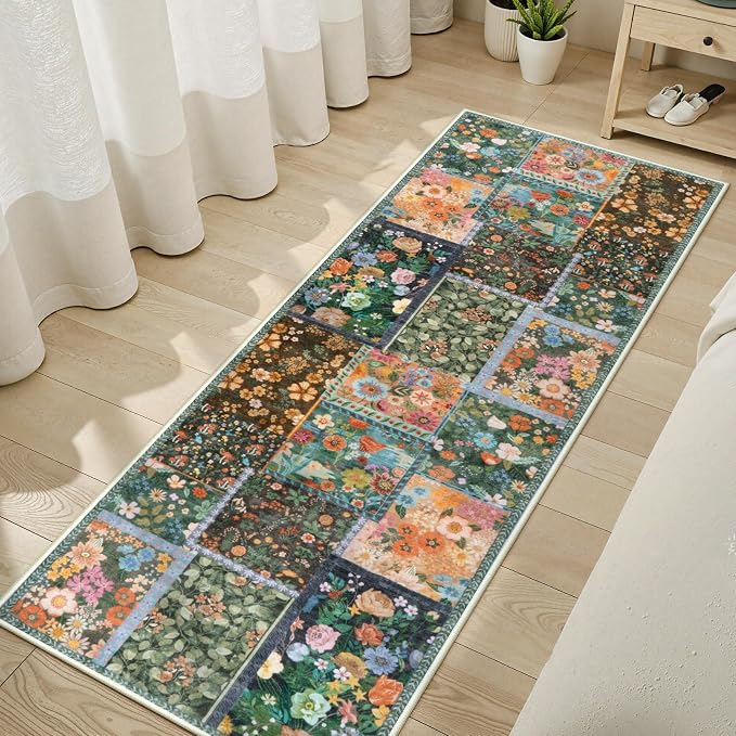 LIVEBOX 2x6 Brown Runner Rug for Hallways, Patchwork Area Rug Washable Runner - Image 3