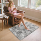 2x3 ft Shaggy Tie Dyed Grey Rug Small, Fluffy Furry Area Rugs - Image 3