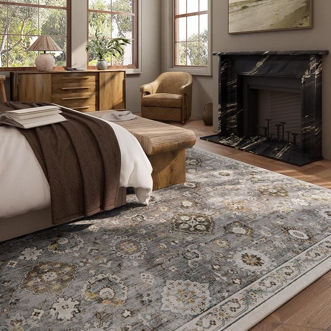 Machine Washable Rug for Living room: 9x12 Area Rugs Boho Vintage Rugs Stain - Image 3