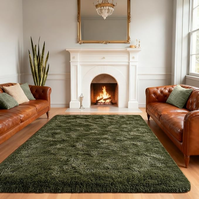 Andecor Shag Area Rug for Living Room, 6x9 Feet Olive Green Soft Fluffy Indoor - Image 8