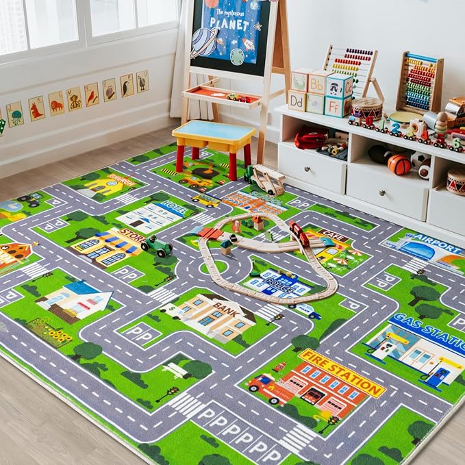Car Rug Play Mat for Kids Toy Cars, City Road Traffic Playmat for Kid Bedroom - Image 3
