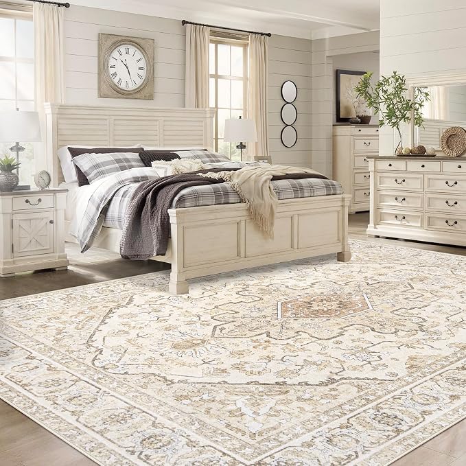 Area Rugs 8x10 Vintage Rug: Large Washable Living Room Rug Retro Medallion - Image 3