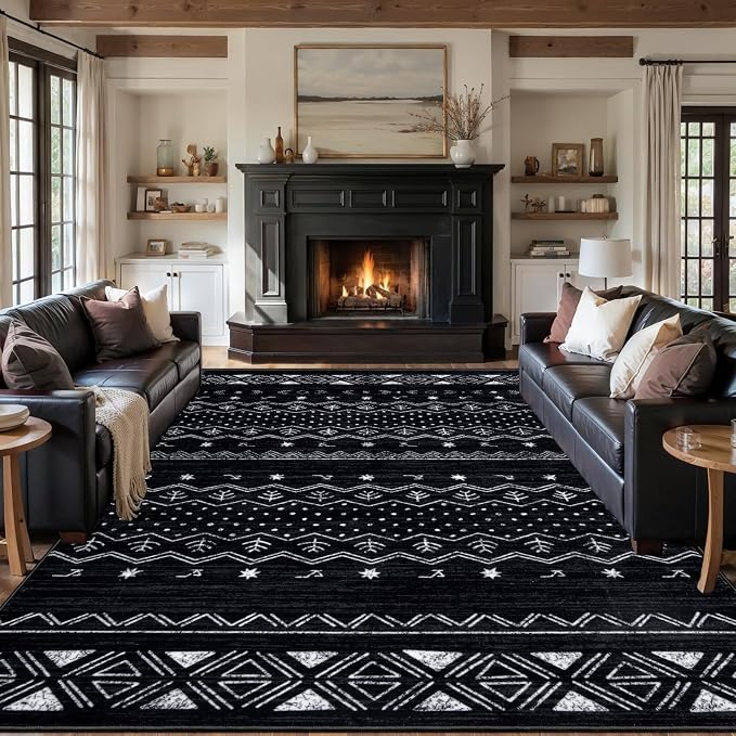 SERISSA 9x12 Area Rugs for Living Room, Washable Non-Slip Black and White Boho by SERISSAHomeDecorCollection