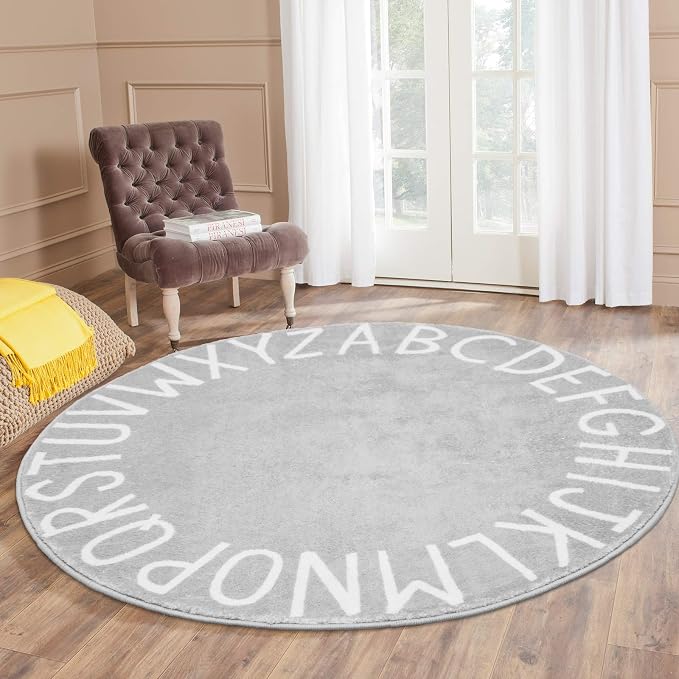 Topotdor Round Kids Play Rug Alphabet Nursery Area Rug Extra Large Soft - Image 2