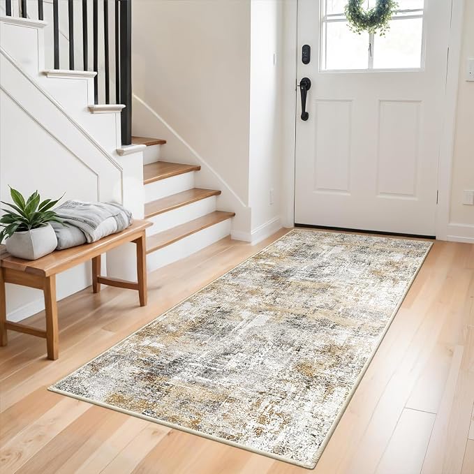 3x6 Washable Non-Slip Kitchen Runner Rug – Modern Abstract Wide Carpet Runner by ZHXXUJ