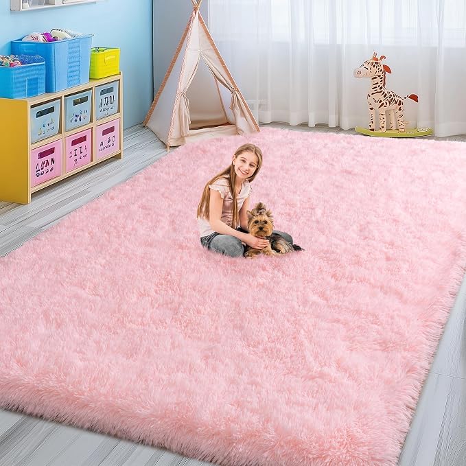 Pink Rugs for Bedroom Girls, 4x6 Fluffy Area Rug for Living Room, Soft Shag - Image 2