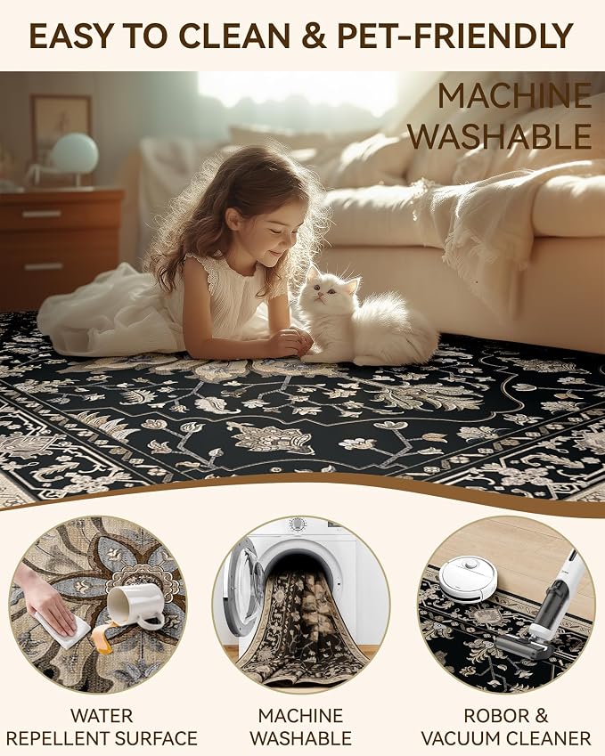RELEANY Area Rugs Runner 2'x10' Washable Non-Slip, Floral Vintage Distress - Image 6