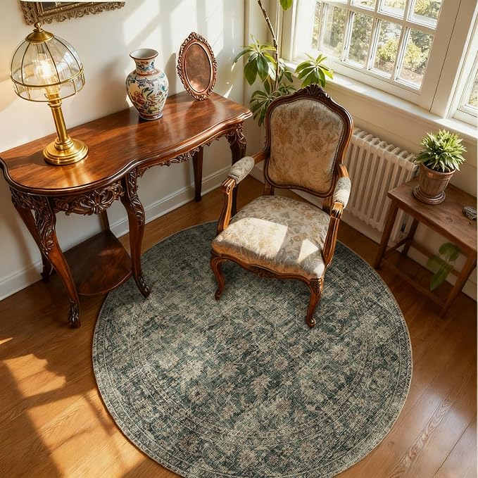 4x4 Round Bedroom Rug Washable: Living Room Rug Stain Resistant Non Slip Low - Image 2