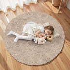 Beige Round Fluffy Rug 6ft, Soft Bedroom Circle Rugs Mats - Image 5