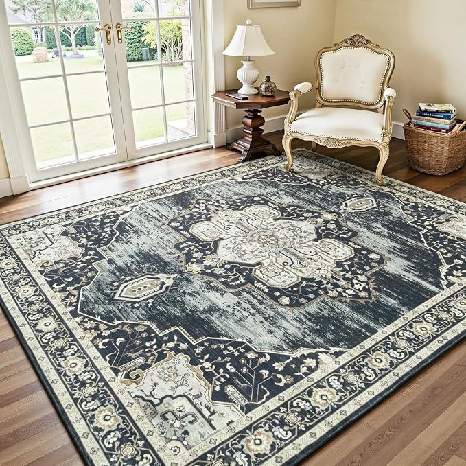 Lofus 5x7 Washable Rugs Non-Slip, Vintage Floral Area Rug by Lofus