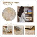 Beige Gold Round Rugs 6ft Washable Circle Area Rug - Image 7