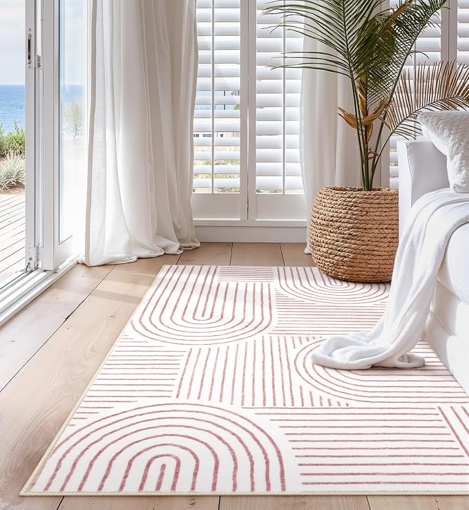 Lahome Abstract Washable Rugs, 4x6 Pink Rug - Image 4