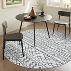 KUTA Boho Round Area Rugs 6Ft Grey Moroccan Circle Washable Rug Non-Slip - Image 2