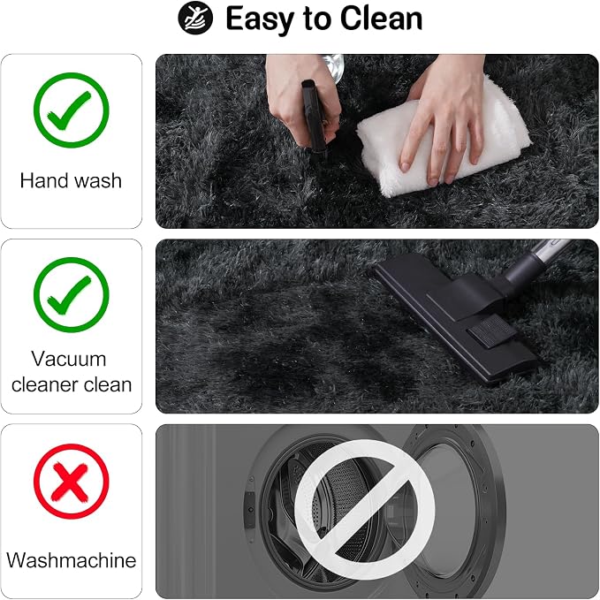 qulint 2x3 Black Grey Rug for Bedroom, Fluffy Small Area Rug for Living Room - Image 4