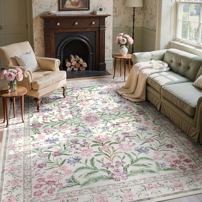 Wonnitar Purple Floral 8x10 Area Rugs, Washable Rug by Wonnitar