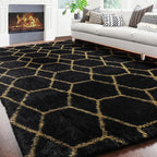 ONASAR 5x7 Area Rugs for Living Room Bedroom, Fluffy Black and Gold Faux Fur Rug - Image 5