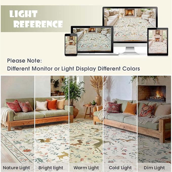 Runner Rug Washable Runners Kitchen Rugs Non Slip Neutral Floral Carpet Low Pile - Image 7
