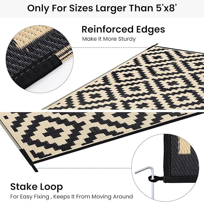 Smiry Waterproof Outdoor Rug 8x10 ft, Reversible Plastic Straw Patio Camping - Image 4