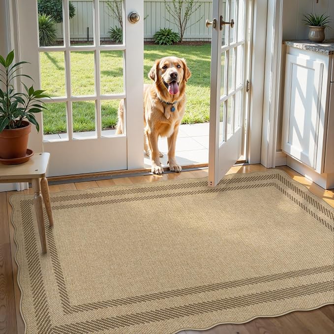 LIVEBOX Scalloped Easy Jute 3x5 Outdoor Rug, Washable Non-Slip Geometric Tan - Image 9