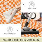 Orange Checkered Area Rug, Autumn Washable Area Rug 5x7 Large Rugs - Image 3
