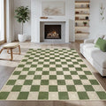Washable Green Checkered Rug 5x7, Non-Slip Low Pile Area Rug by KiginaraArt