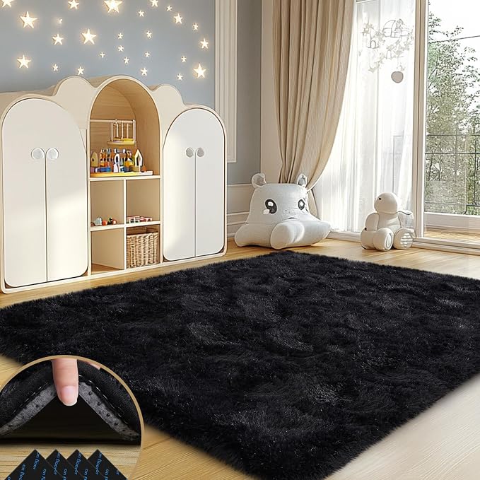 Mugorn Black Rugs for Living Room, 4x6 Feet Large Fluffy Area Rugs for Bedroom by MUGORN