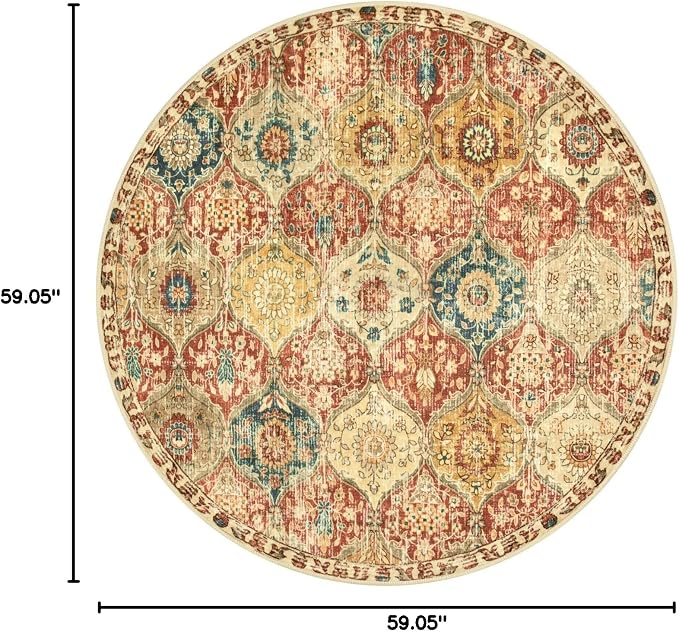 Lahome Moroccan Trellis Washable Round Area Rug, Round Rug 5ft Soft Non-Slip - Image 2