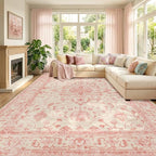 RELEANY Area Rugs Large 9'x12' Washable Non-Slip, Floral Vintage Distress by RELEANY