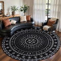 SERISSA Round Area Rug, 6ft Washable Non-Slip Black and White Boho Circle Rug by SERISSAHomeDecorCollection
