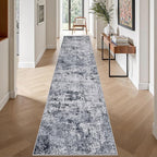 2.6'x14' Runner Rug Washable Rug: Modern Abstract Soft Thin Runner Rug Grey - Image 4