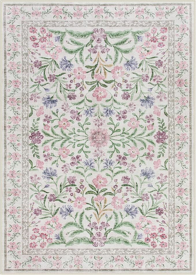 Wonnitar Floral Purple Rug for Bedroom, Washable 5x7 Area Rugs for Dorm - Image 9
