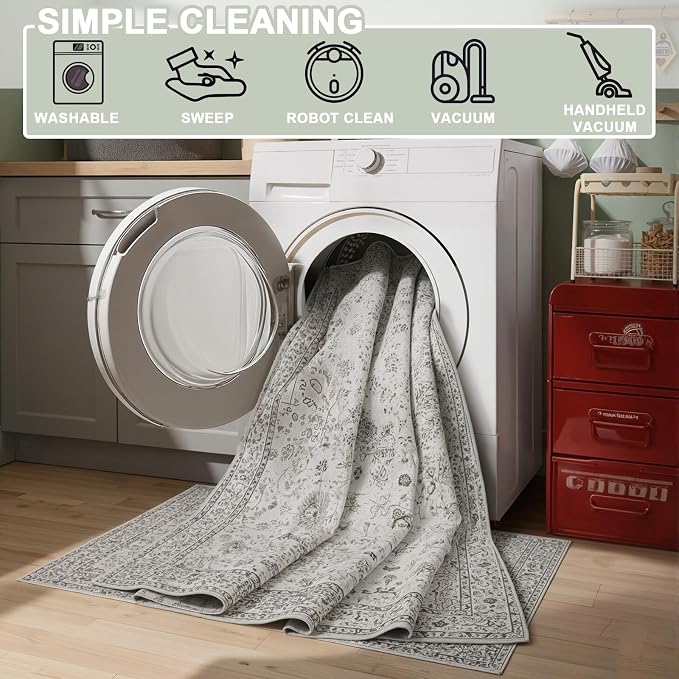 Grey Runner Rug for Hallways Kitchen 2x6, Non Slip Washable Rug - Image 4