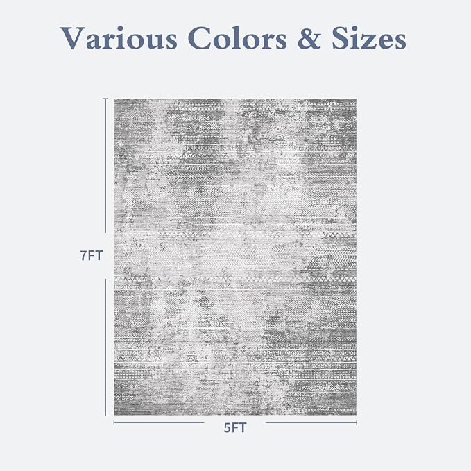 5x7 Area Rugs for Living Room Non Slip Machine Washable Rug Distressed Abstract - Image 2