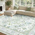 RELEANY Area Rugs 7'x9' Washable Non-Slip, Floral Vintage Distress Medallion by RELEANY