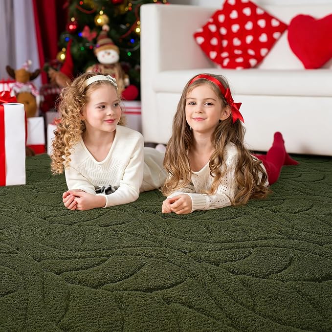 6x9 Olive Green Washable Area Rug - Image 3