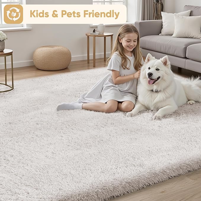 8x10 Area Rugs for Living Room Bedroom: White Soft Fluffy Shag Upgrade Non-Slip - Image 4