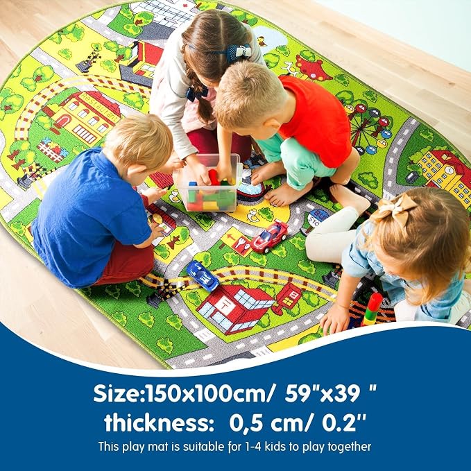 Booooom Jackson Kids Car Mat Train Rug Play Mat, 59 x 39 inches - Image 2