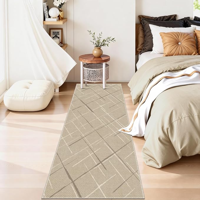Beige 2x6 Runner Rug Non Slip, Modern Line Carpet Runners - Image 8
