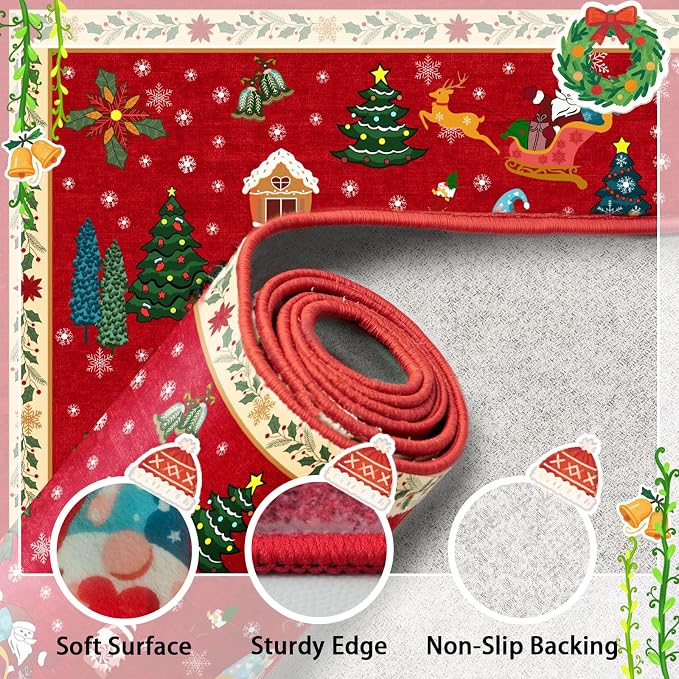 Christmas Rug 2x3 Small Washable Red Kitchen Rugs Non-Slip Indoor Entry Carpet - Image 4