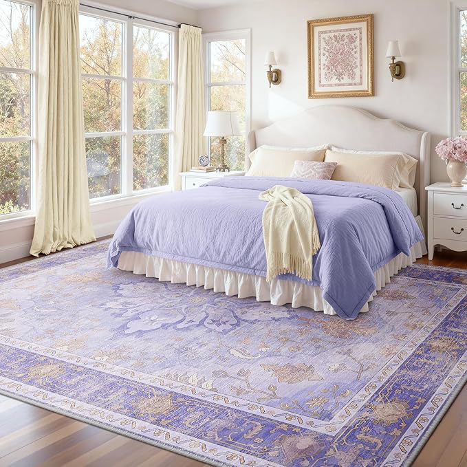 RELEANY Area Rugs Large 10'x12' Washable Non-Slip, Floral Vintage Distress - Image 2