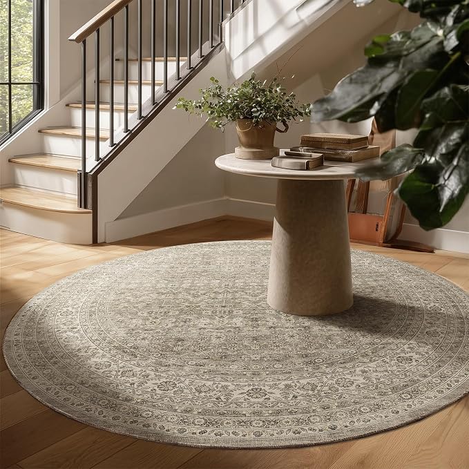 6ft Washable Round Rugs for Bedroom: Circle Living Room Rug Vintage Non Slip - Image 4