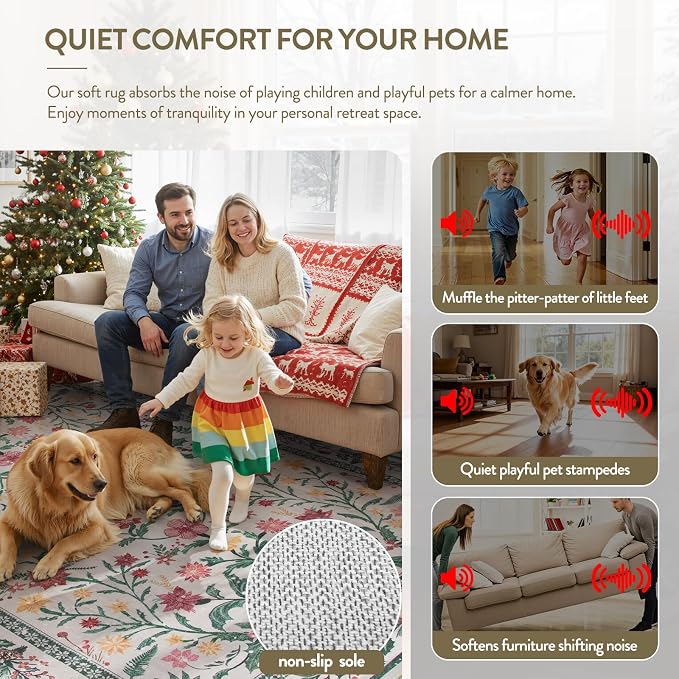 Wonnitar Christmas Rug for Living Room, Christmas Home Decor 8x10 Washable Rug - Image 5