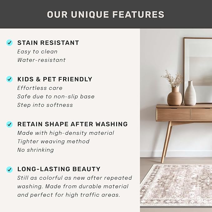 Washable Farmhouse Living Room Rug, 10x14 Area Rugs - Image 8